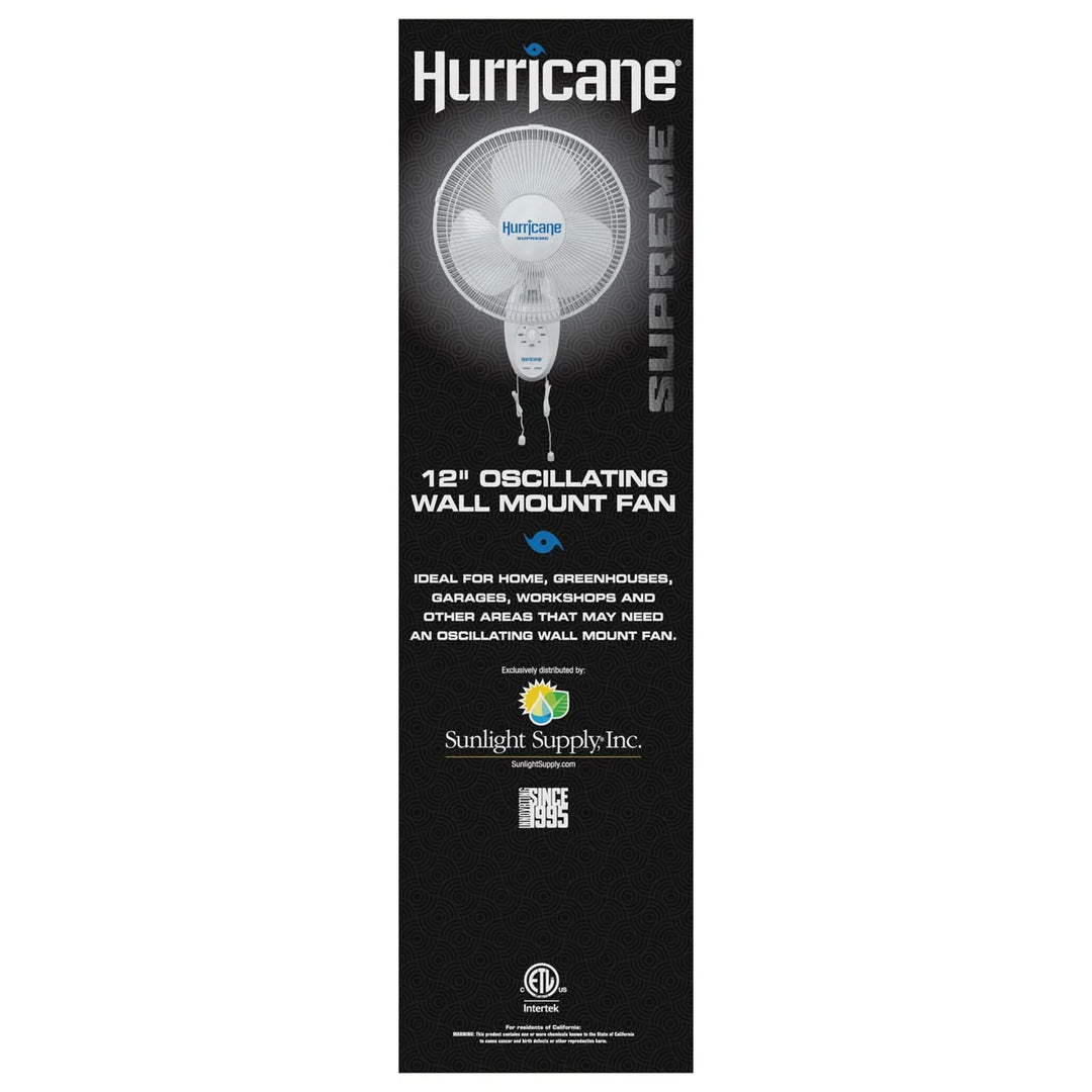 Hurricane Supreme 12" Oscillating 3 Speed Portable WallMount Fan White(Open Box) - VMInnovations