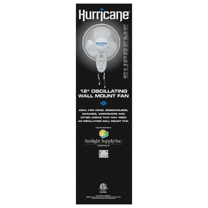 Hurricane Supreme 12" Oscillating 3 Speed Portable WallMount Fan White(Open Box) - VMInnovations