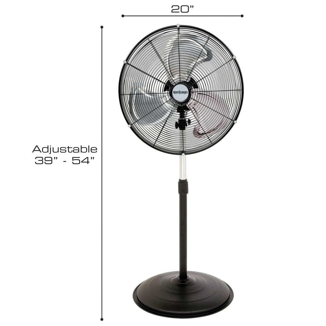 Hurricane Pro Series 20 Inch High Velocity Oscillating Pedestal Stand Fan, Black