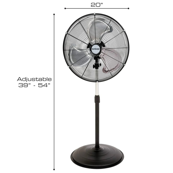 Hurricane Pro Series 20 Inch High Velocity Oscillating Pedestal Stand Fan, Black