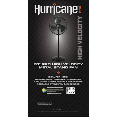 Hurricane Pro Series 20" High Velocity Oscillating Pedestal Fan, Black(Open Box)