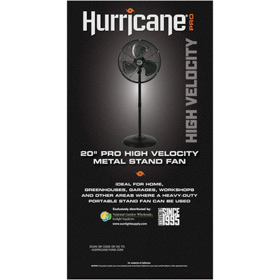Hurricane Pro Series 20 Inch High Velocity Oscillating Pedestal Stand Fan, Black