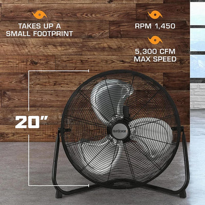 Hurricane Pro 20' 3 Adjustable Speed High Velocity Metal Floor Fan, Black (Used)