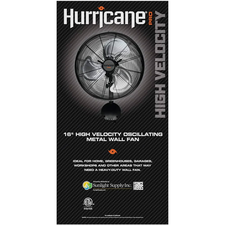Hurricane 16 Inch Pro High Velocity Oscillating Metal Wall Mount Fan, Black (For Parts)