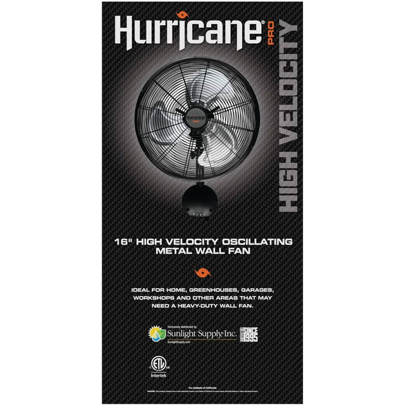 Hurricane 16" Pro High Velocity Oscillating Metal Wall Mount Fan, Black(Damaged)