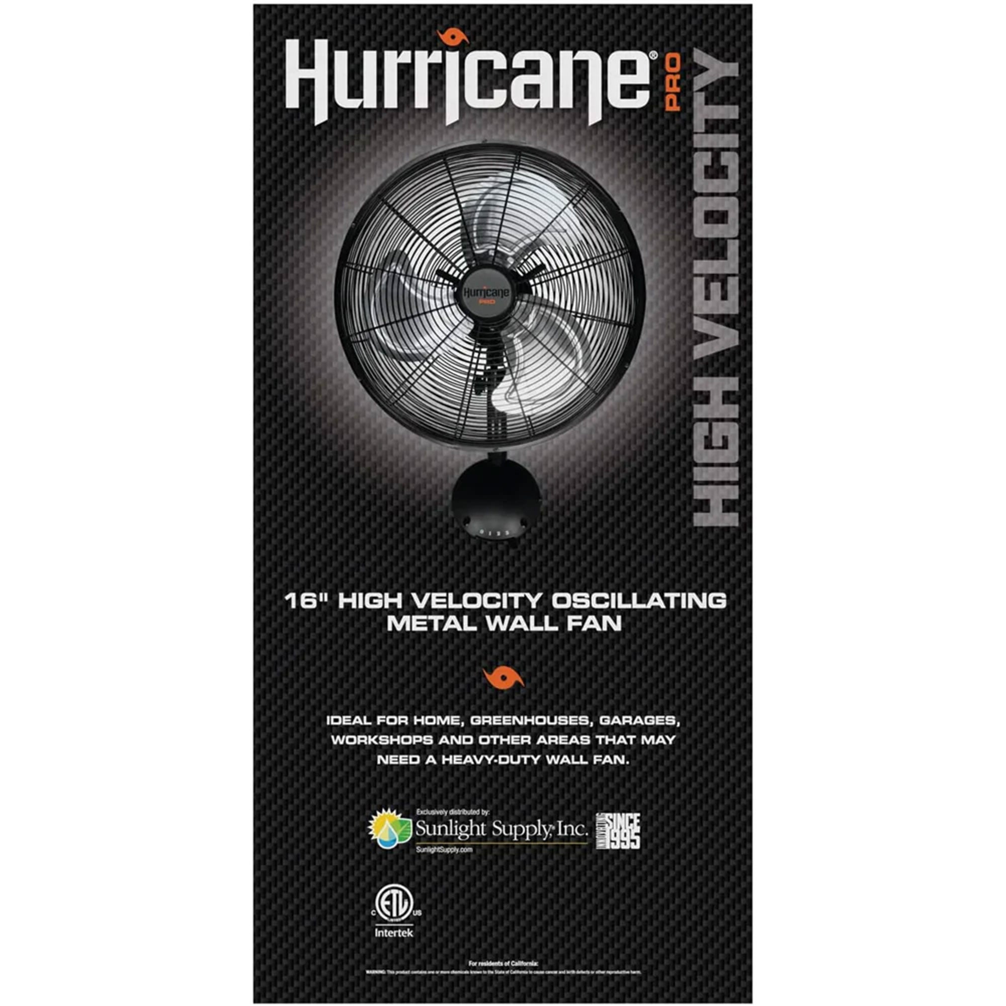 Hurricane 16" Pro High Velocity Oscillating Metal Wall Mount Fan,Black(Open Box) - VMInnovations