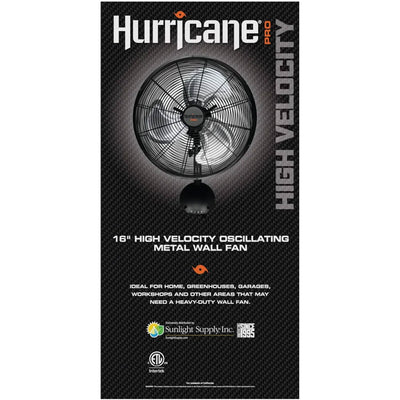 Hurricane 16" Pro High Velocity Oscillating Metal Wall Mount Fan,Black(Open Box) - VMInnovations