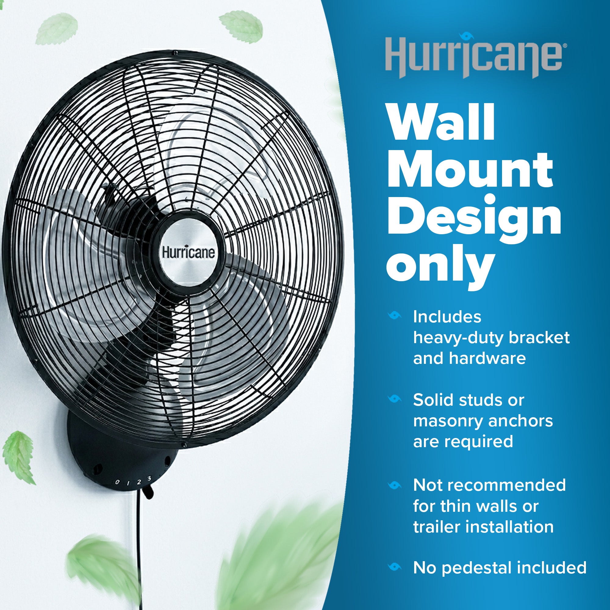 Hurricane 16 Inch Pro High Velocity Oscillating Metal Wall Mount Fan, Black