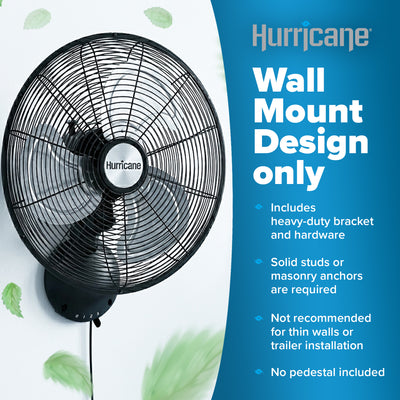 Hurricane 16" Pro High Velocity Oscillating Metal Wall Mount Fan,Black(Open Box) - VMInnovations