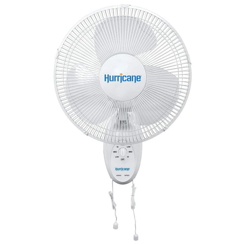 Hurricane Supreme 16 Inch 90 Degree Oscillating 3 Speed Wall Mounted Fan, White