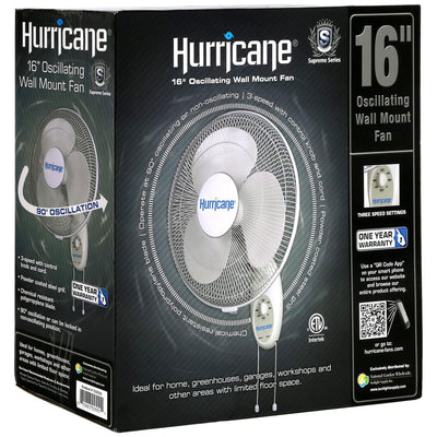 Hurricane 16" 90 Degree Oscillating 3 Speed Wall Mounted Fan, White (Open Box)