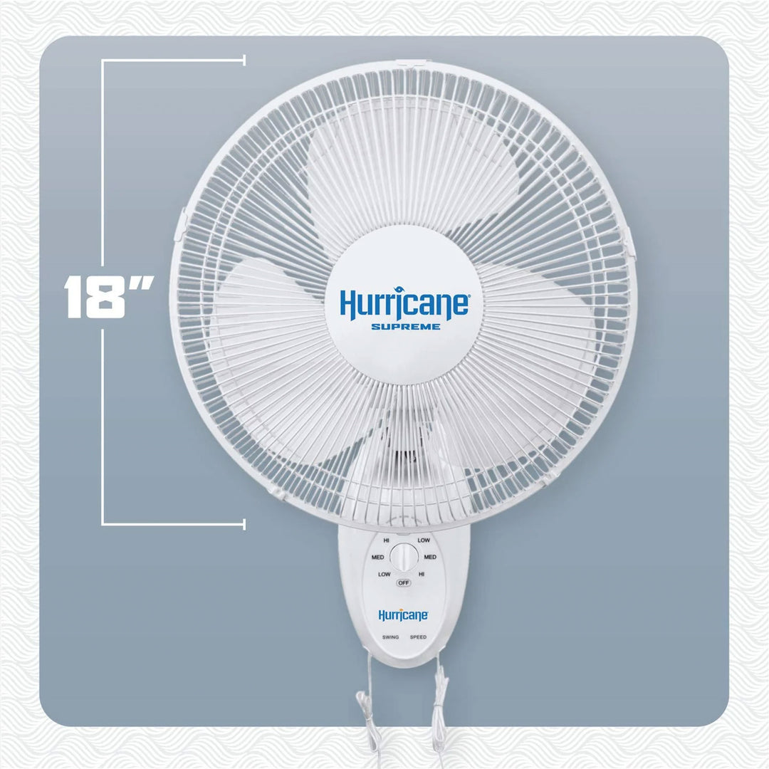 Hurricane Supreme 18" 90 Degree Oscillating 3 Speed Wall Mounted Fan,White(Used)