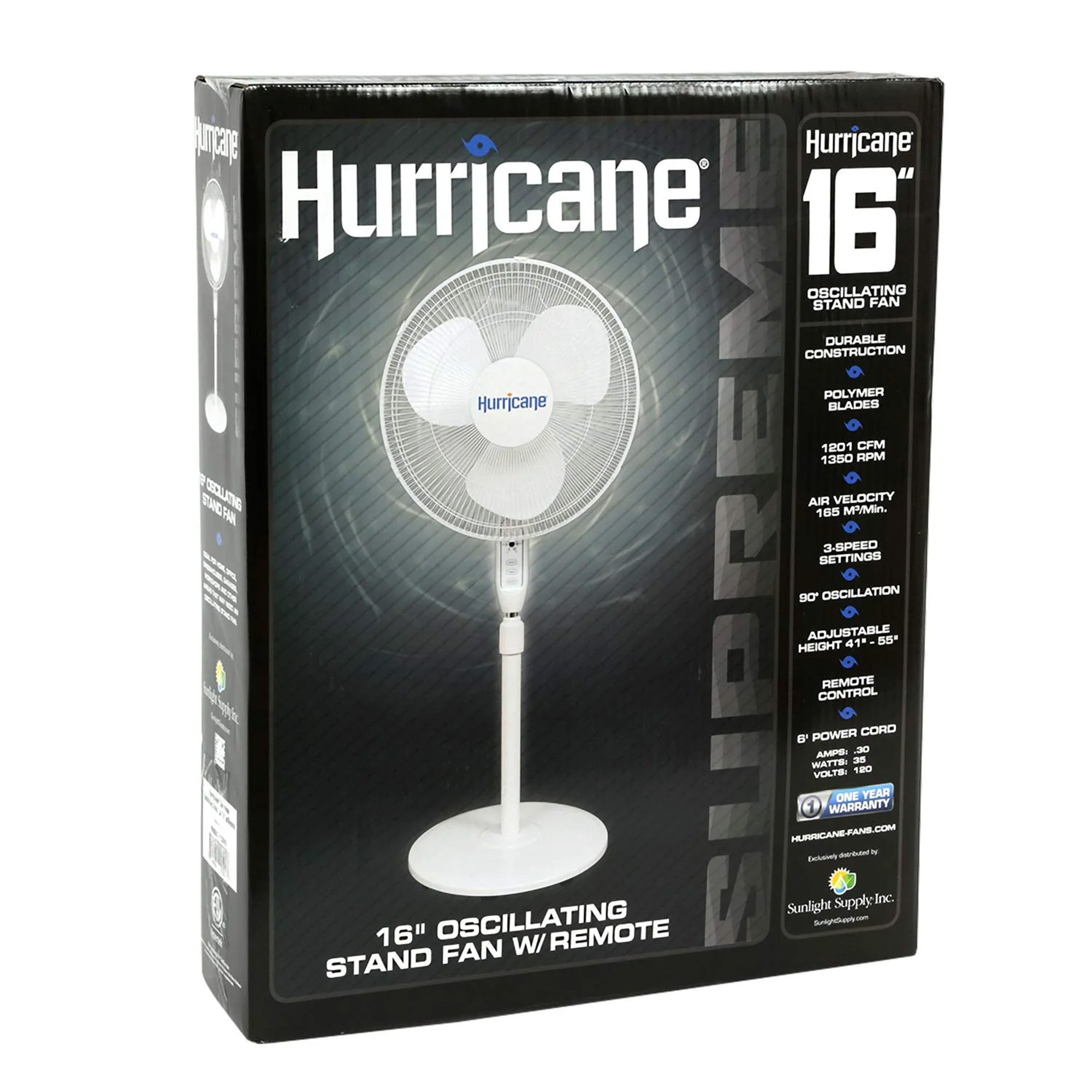Hurricane Supreme 16" 3 Speed Oscillating Pedestal Fan w/Remote, White (Used)