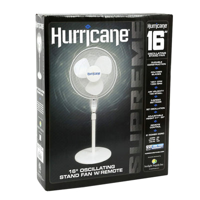 Hurricane Supreme 16 Inch 3 Speed Oscillating Stand Pedestal Fan w/Remote, White