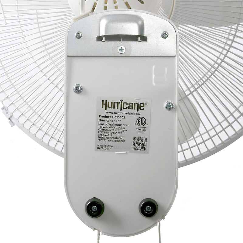 Hurricane 16" 90 Degree Oscillating 3 Speed Wall Mounted Fan, White (For Parts)