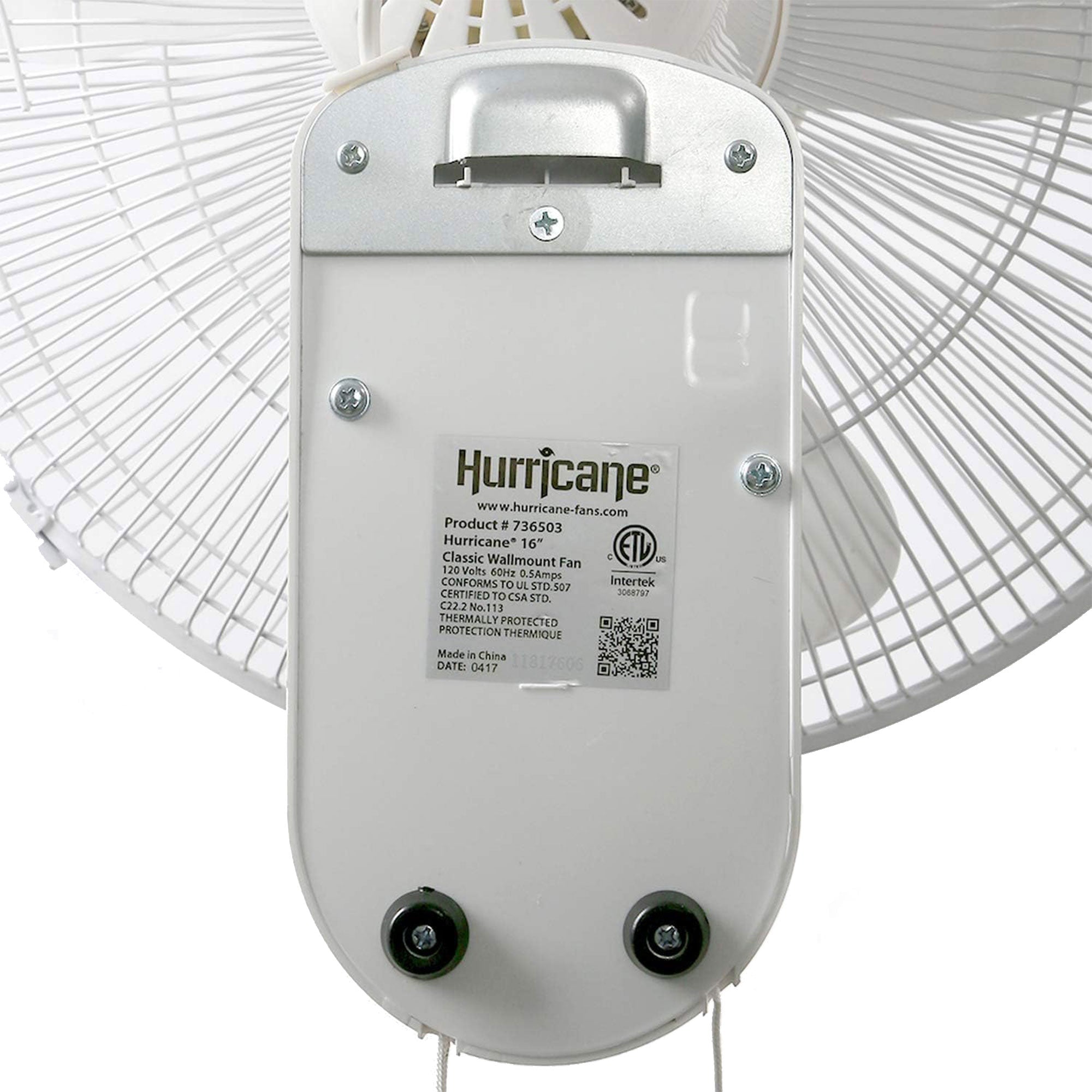 Hurricane 16" 90 Degree Oscillating 3 Speed Wall Mounted Fan, White(Open Box)