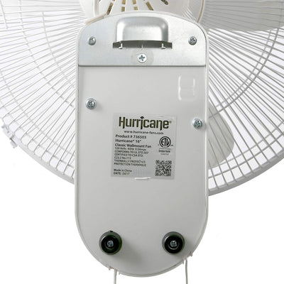 Hurricane 16" 90 Degree Oscillating 3 Speed Wall Mounted Fan, White(Open Box)