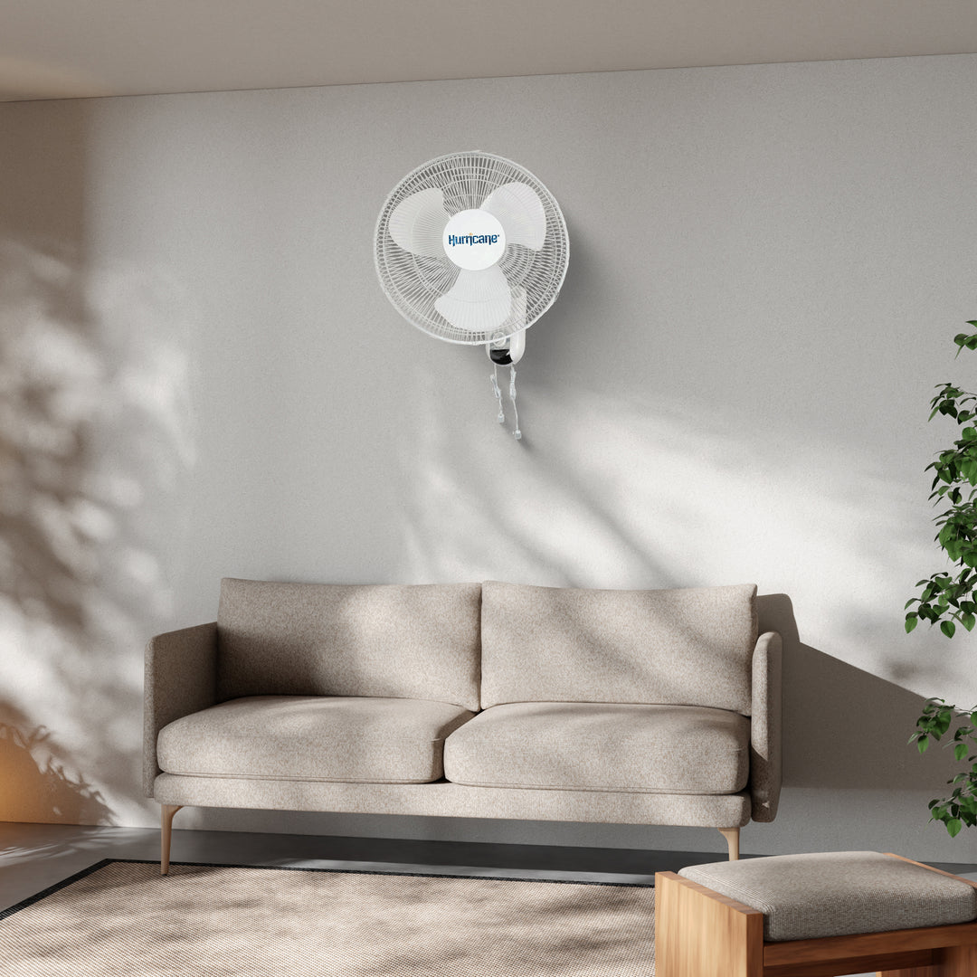 Hurricane 16" 90 Degree Oscillating 3 Speed Wall Mounted Fan, White(Open Box)