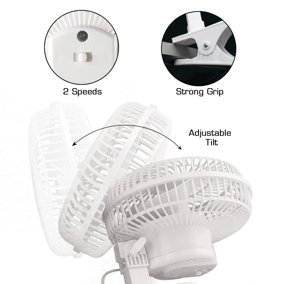 Hurricane Classic 6" Clip Fan, 2 Speed Desk Table Fan w/ Adjustable Tilt, White