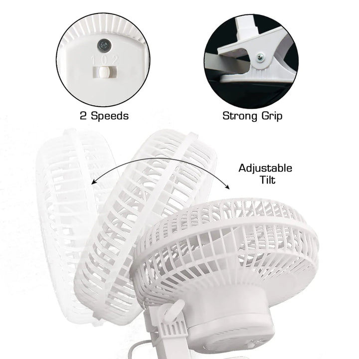 Hurricane Classic 6" Mini Clip On Fan for Desks & Night Stands, White (2 Pack)