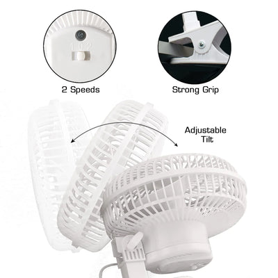 Hurricane Classic 6" Clip Fan, 2 Speed Table Fan w/ Adjustable Tilt, White(Used) - VMInnovations