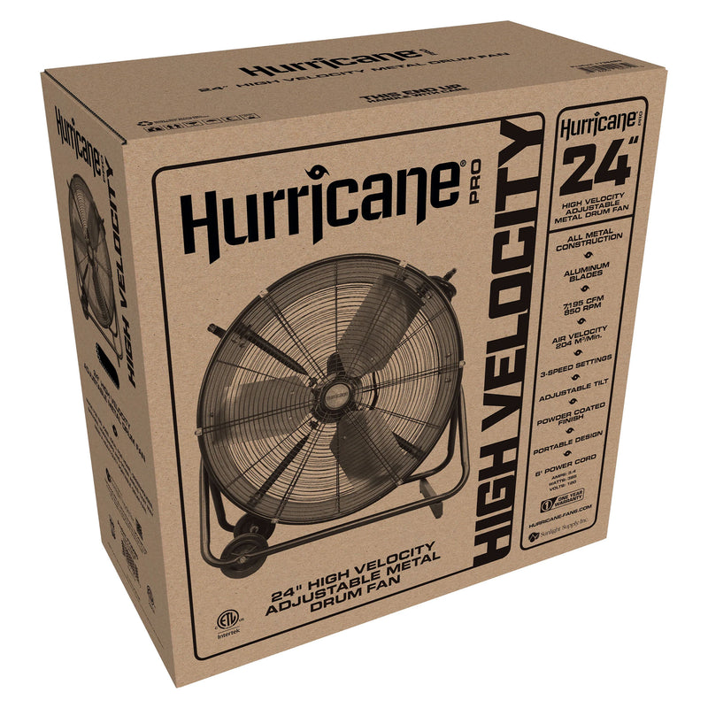 Hurricane Pro Series 24 Inch Heavy Duty Adjustable Portable Tilt Drum Fan, Black