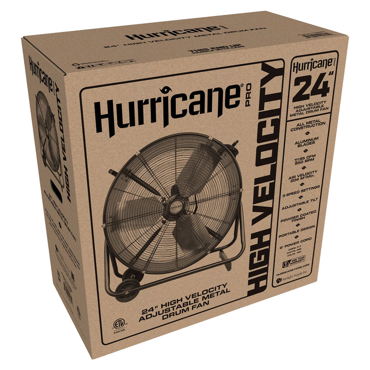 Hurricane Pro Series 24" Heavy Duty Adjustable Tilt Drum Fan, Black (Open Box)