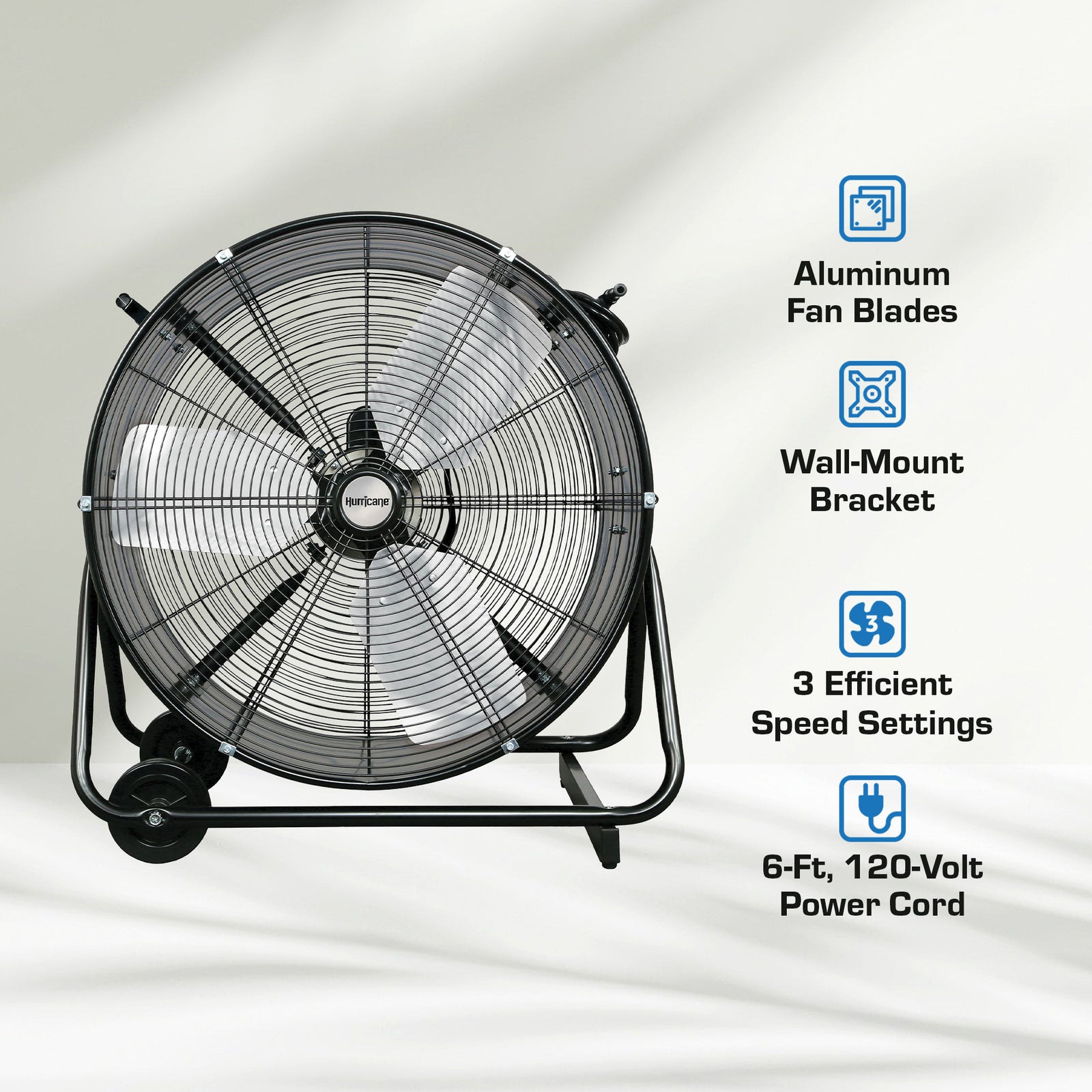 Hurricane Pro Series 24” Heavy Duty Adjustable Air Portable Tilt Drum Fan, Black - VMInnovations