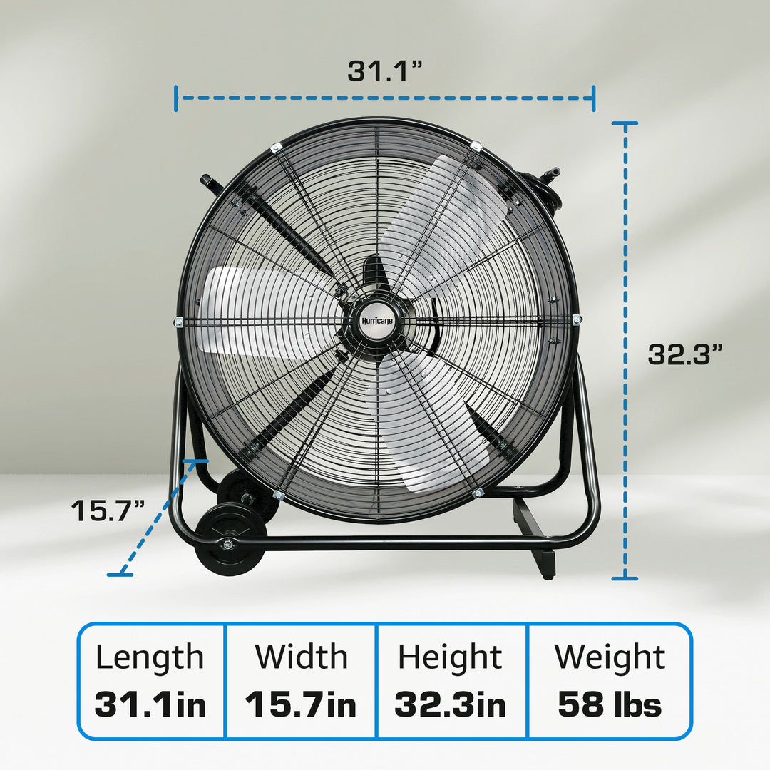 Hurricane Pro Series 24” Heavy Duty Adjustable Air Portable Tilt Drum Fan, Black - VMInnovations