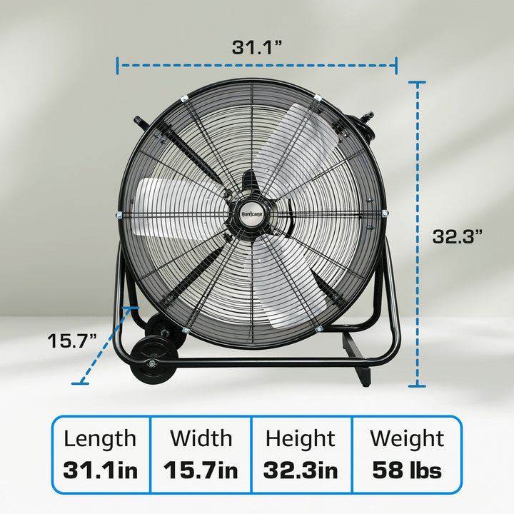 Hurricane Pro Series 24” Heavy Duty Adjustable Air Portable Tilt Drum Fan, Black - VMInnovations
