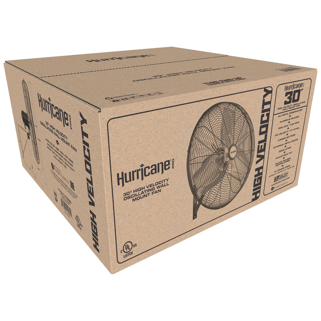 Hurricane 30" Pro Grade Classic Oscillating Wall Mount Fan, Black (Open Box)