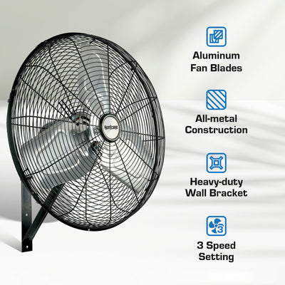 Hurricane 30' Pro Commercial Grade Oscillating Wall Mount Fan, Black (Damaged)