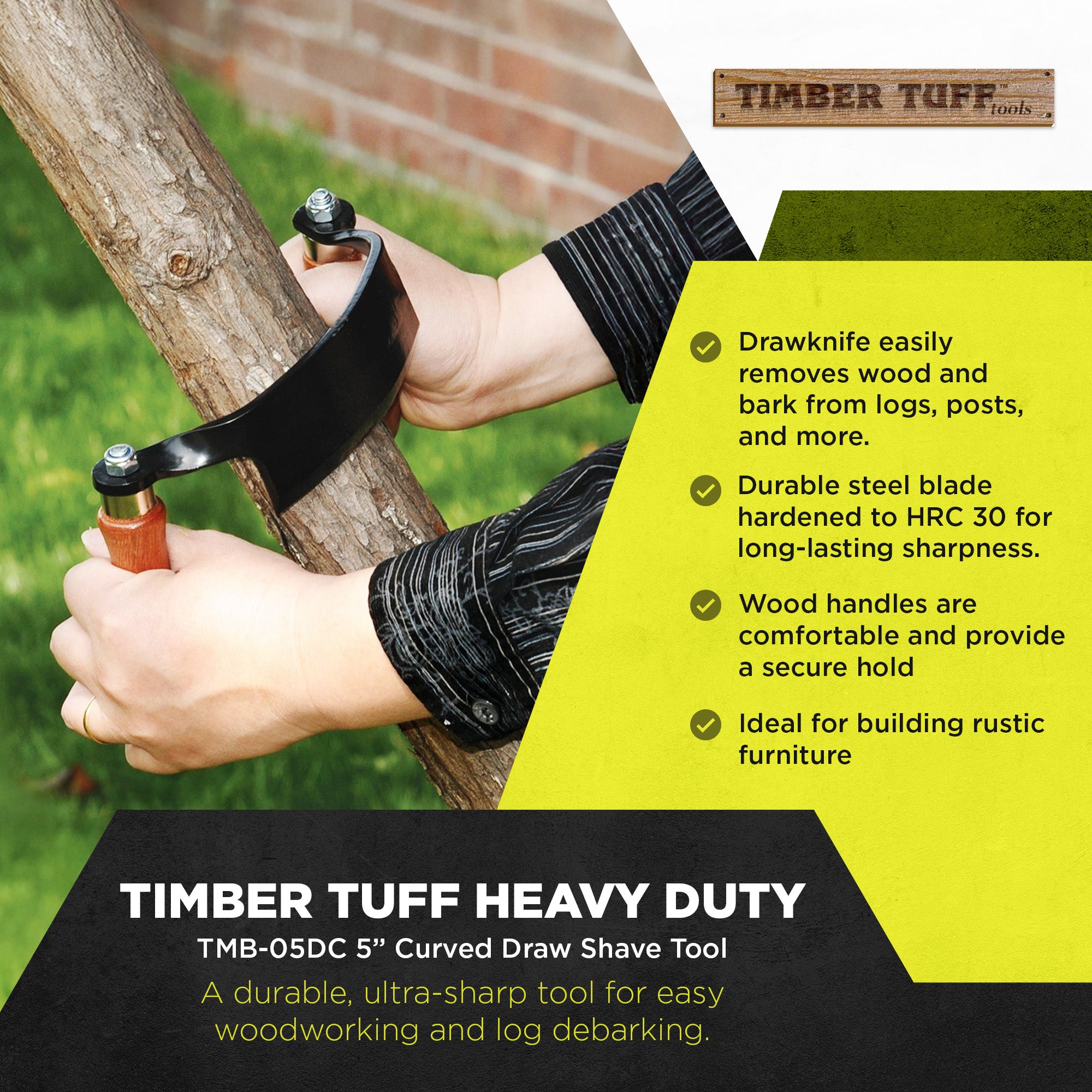Timber Tuff 5 Inch Ultra Sharp Blade Heavy Duty Steel Curved Draw Shave Tool - VMInnovations