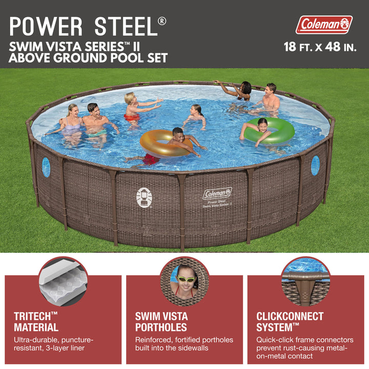 Coleman Power Steel Swim Vista 18' x 48" Above Ground Swimming Pool Set