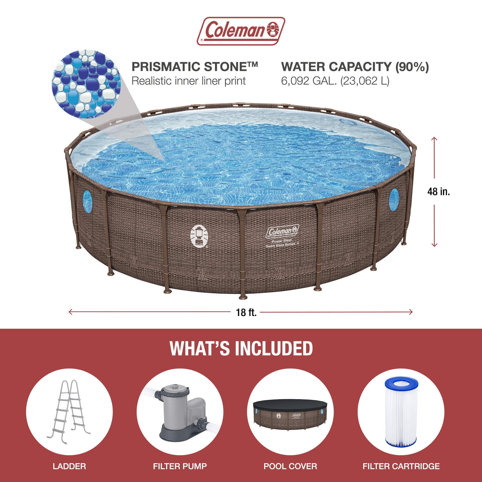 Coleman Power Steel Swim Vista 18' x 48" Swimming Pool Set (Open Box)