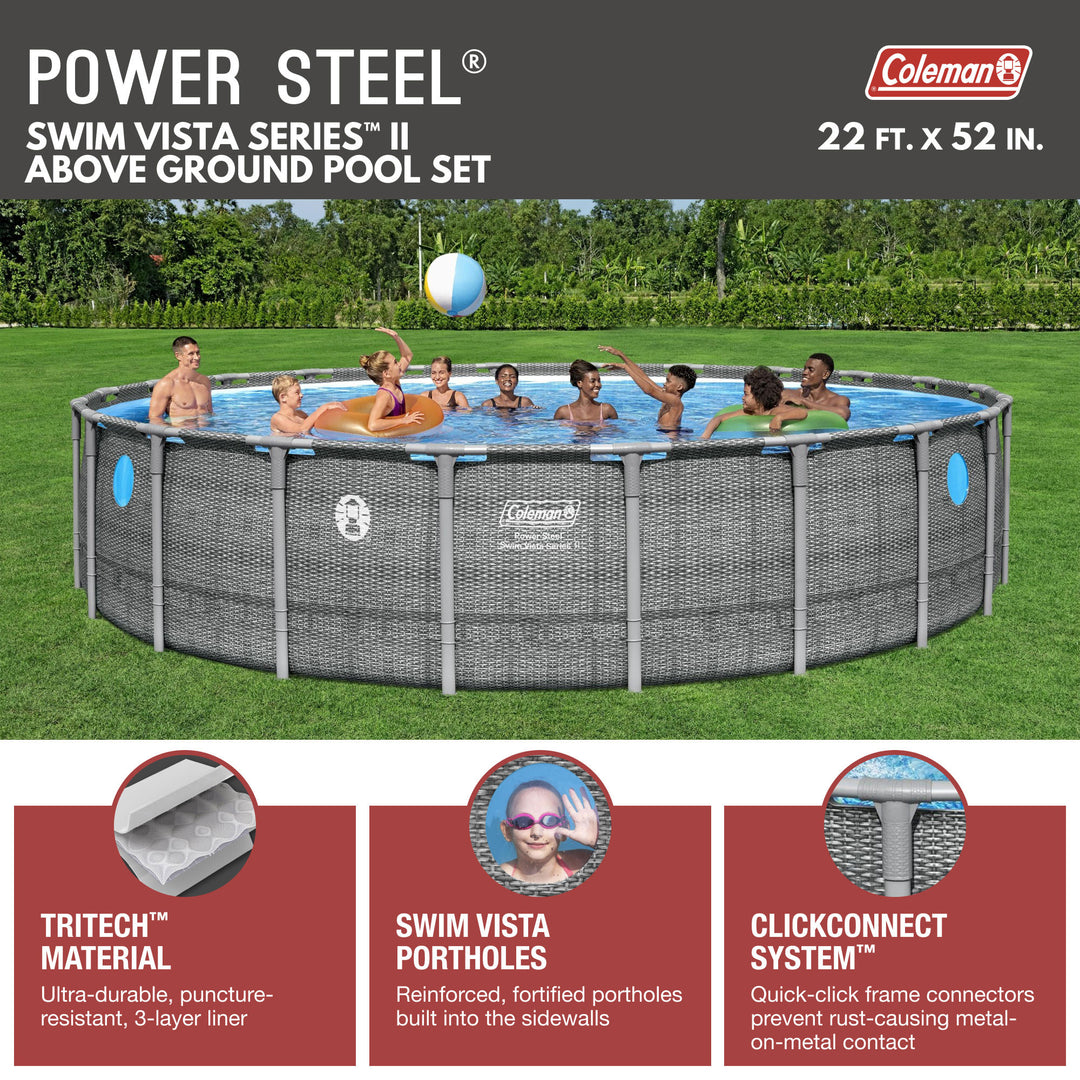 Coleman Power Steel 22' x 52" Round Frame Above Ground Swimming Pool (For Parts)
