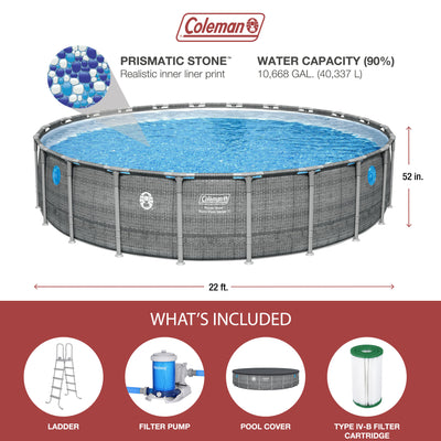 Coleman Power Steel 22' x 52" Frame Above Ground Swimming Pool Set, Gray (Used) - VMInnovations
