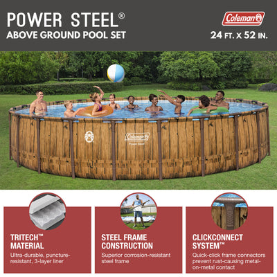 Coleman Power Steel 24' x 52" Metal Frame Above Ground Swimming Pool (Open Box)