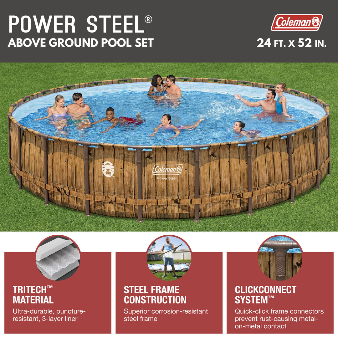 Coleman Power Steel 24' x 52" Metal Frame Above Ground Swimming Pool (Open Box)