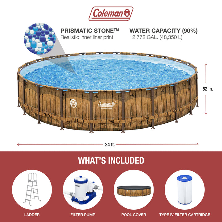Coleman Power Steel 24' x 52" Metal Frame Above Ground Swimming Pool (Open Box)