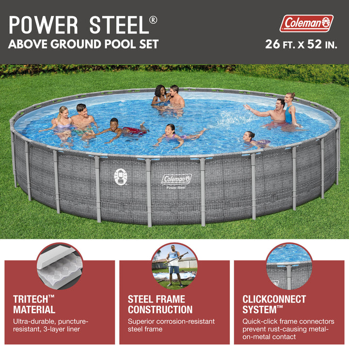 Coleman 26'x52" Power Steel Frame Deluxe Series Swimming Pool Set (Open Box)