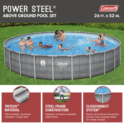 Coleman 26' x 52" Power Steel Frame Deluxe Series Swimming Pool Set (For Parts)
