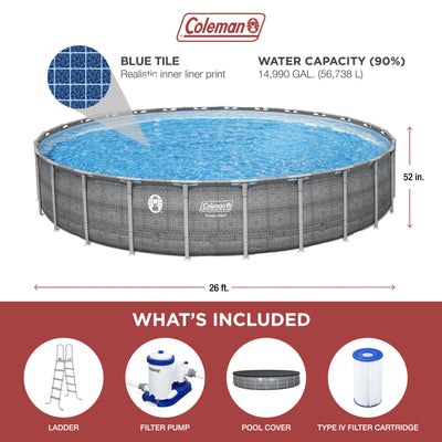 Coleman 26' x 52" Power Steel Frame Deluxe Series Above Ground Swimming Pool Set