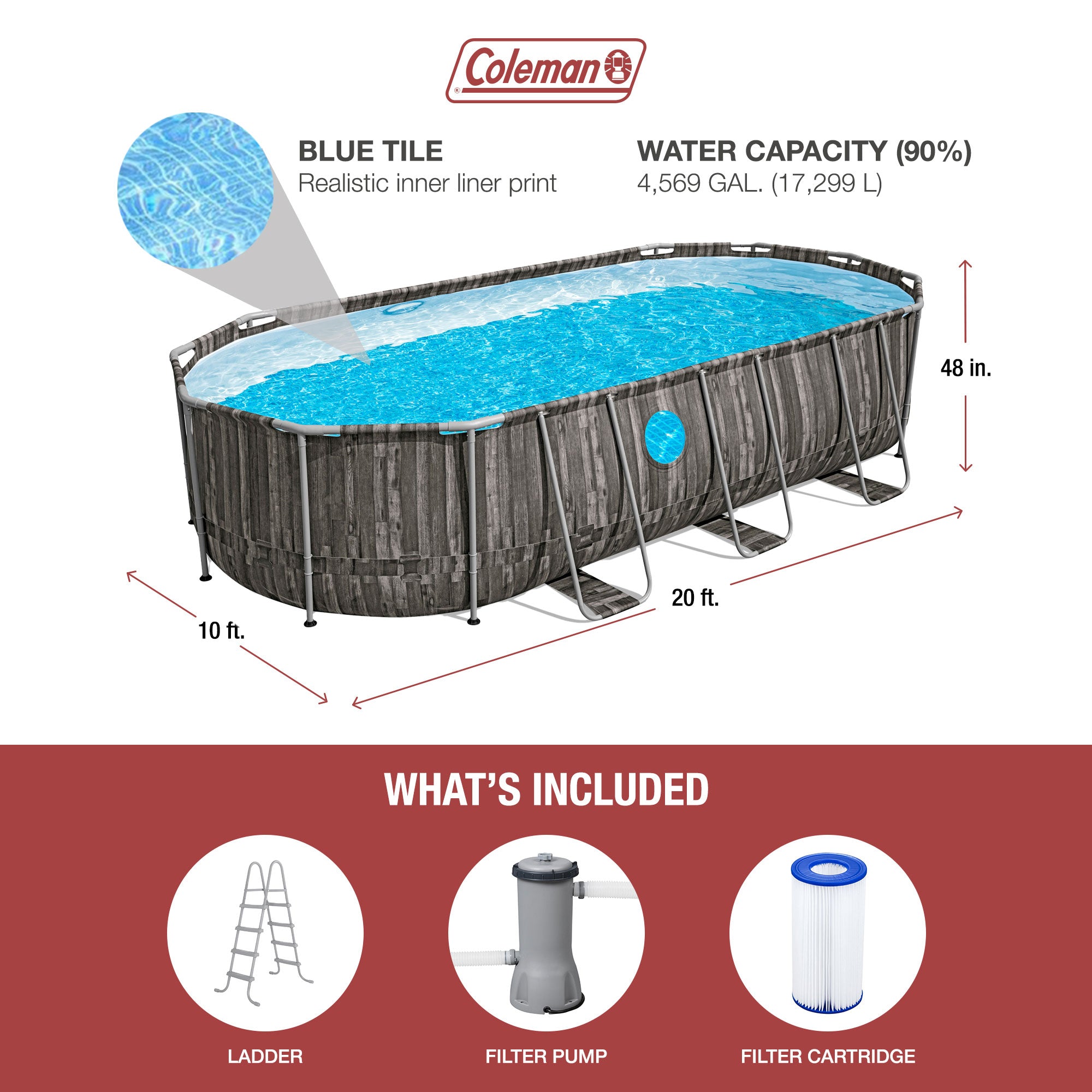 Coleman Power Steel Swim Vista 20' x 48" Above Ground Swimming Pool Set (Used)