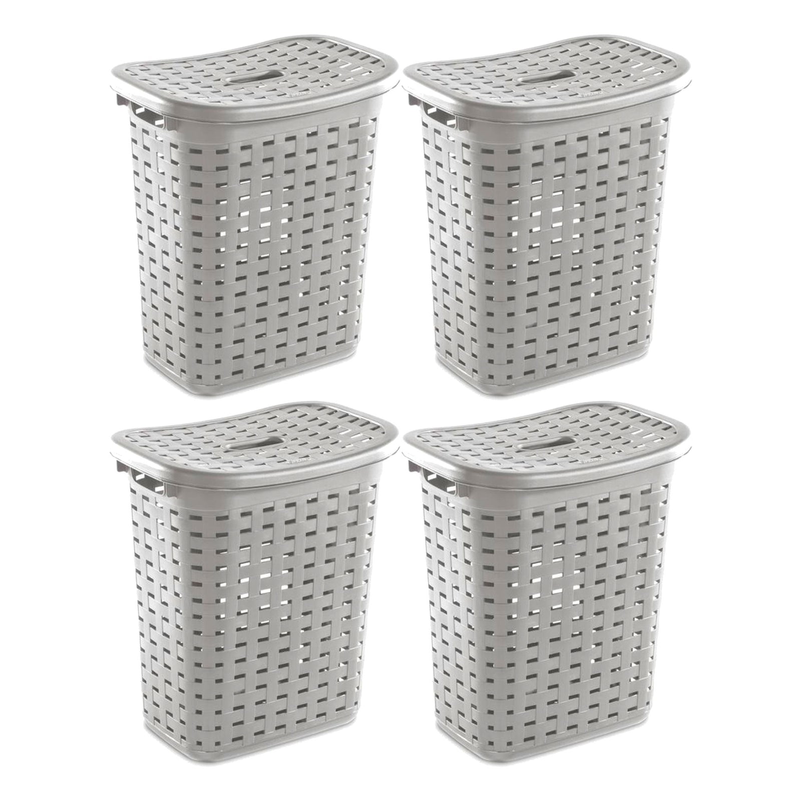 Sterilite Plastic Weave Laundry Hamper Slim Clothes Lidded Basket, Gray, 4-Pack - VMInnovations