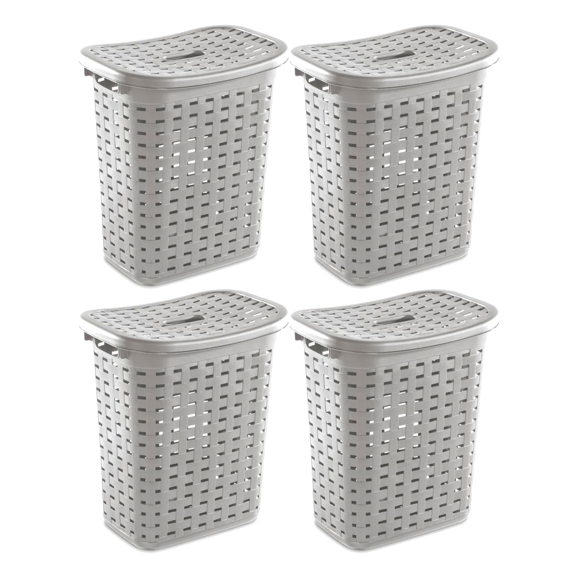 Sterilite Plastic Weave Laundry Hamper Slim Clothes Lidded Basket, Gray, 4-Pack - VMInnovations
