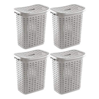 Sterilite Plastic Weave Laundry Hamper Slim Clothes Lidded Basket, Gray, 4-Pack - VMInnovations