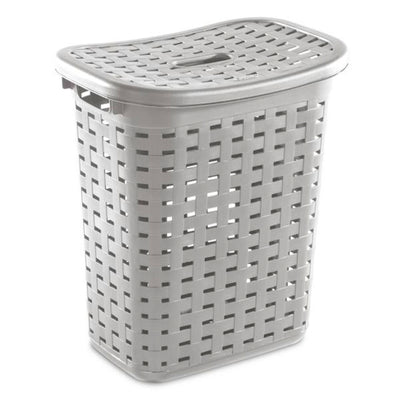 Sterilite Plastic Weave Laundry Hamper Slim Clothes Lidded Basket, Gray, 4-Pack