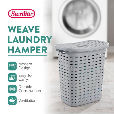 Sterilite Plastic Weave Laundry Hamper Slim Clothes Lidded Basket, Gray, 16-Pack