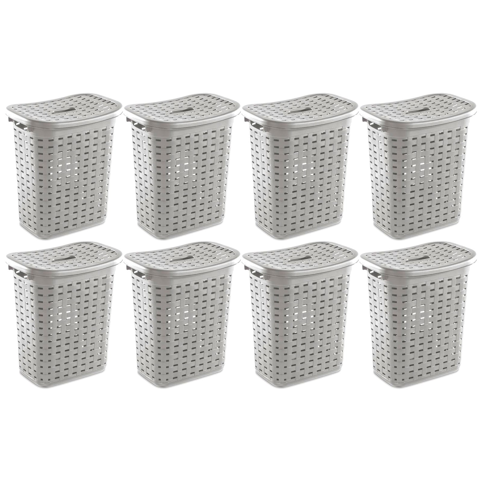 Sterilite Plastic Weave Laundry Hamper Slim Clothes Lidded Basket, Gray, 8-Pack - VMInnovations